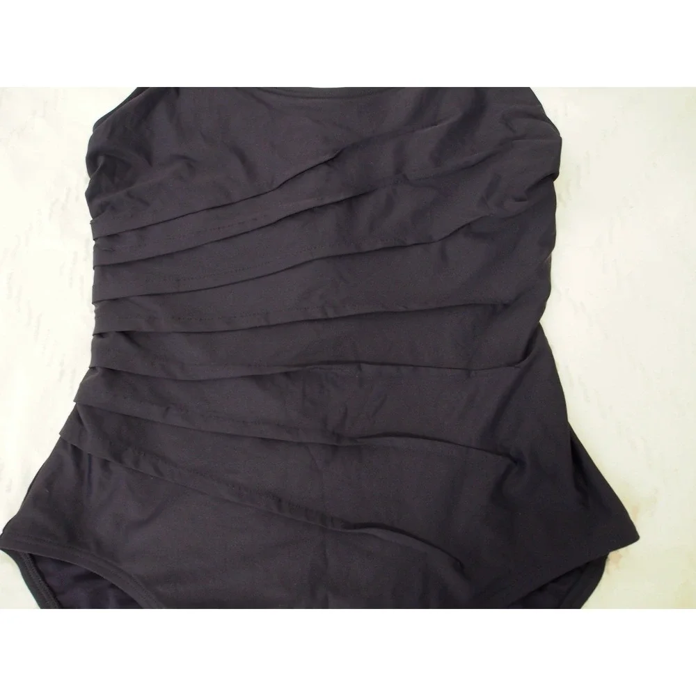DKNY Swimsuit Navy Blue Starburst Ruched Adjustable Strap One Piece Swim Size L - Picture 4 of 10